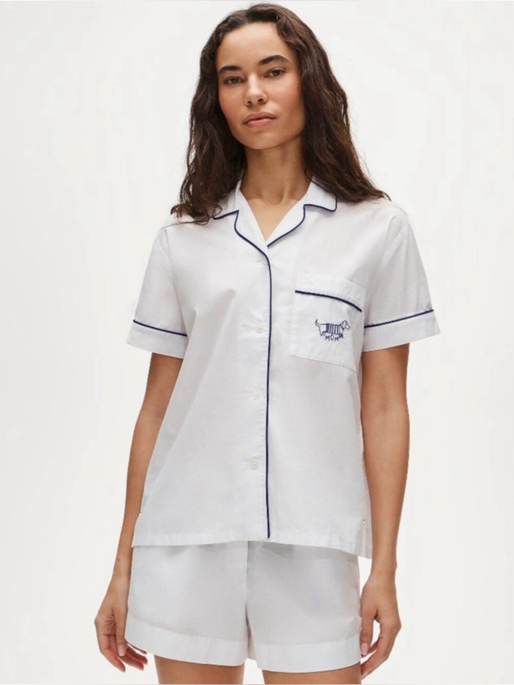 NWT J. Crew Short-sleeve "Dog Mom" Pajama Short Set End-on-end Cotton White